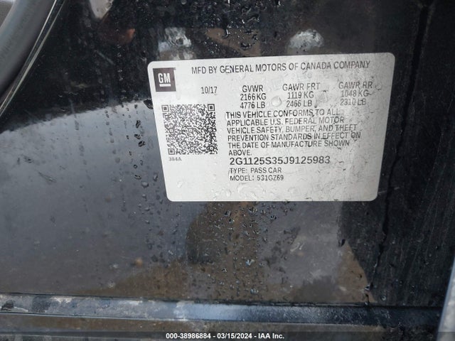 Chevrolet IMPALA 2LZ 2018 2G1125S35J9125983 Image 9