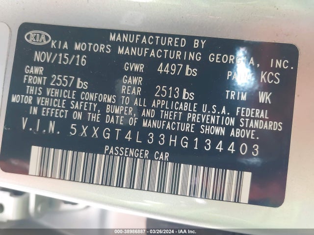 KIA Optima Lx 2017 5XXGT4L33HG134403 Image 9