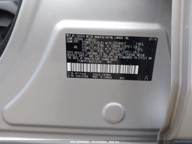 Toyota Rav4 Xle 2014 2T3WFREV9EW123249 Image 9
