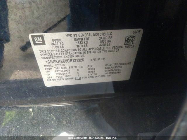 Chevrolet Suburban Lt 2016 1GNSKHKC0GR121326 Image 9