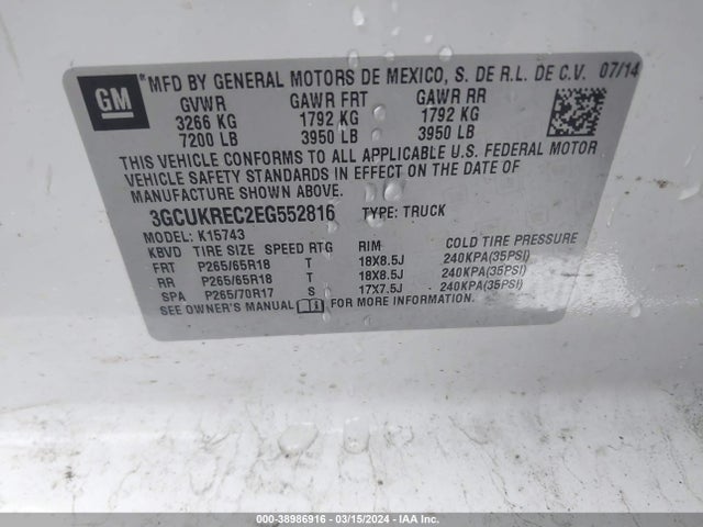 Chevrolet Silverado 1500 2lt 2014 3GCUKREC2EG552816 Image 9
