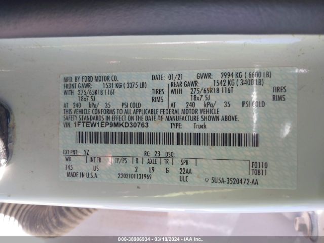 1FTEW1EP9MKD30763 Ford F-150 Xlt
