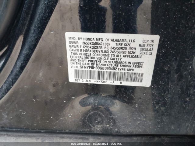 5FNYF6H00GB090402 Honda Pilot Elite