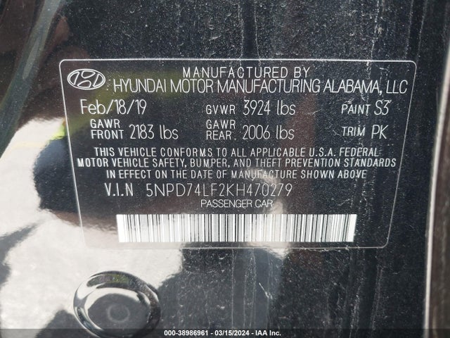Hyundai ELANTRA SE 2019 5NPD74LF2KH470279 Image 9