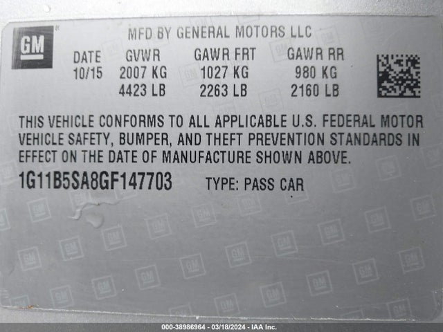 Chevrolet Malibu Limited Ls 2016 1G11B5SA8GF147703 Image 9