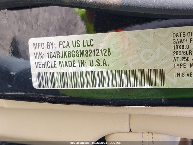 1C4RJKBG8M8212128 Jeep Grand Cherokee L Limited 4x4