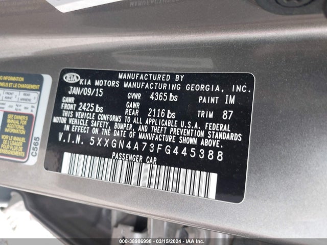 KIA OPTIMA EX 2015 5XXGN4A73FG445388 Image 9
