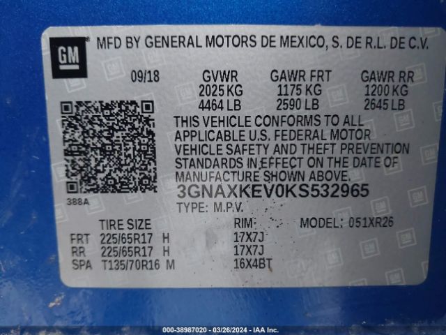 3GNAXKEV0KS532965 Chevrolet EQUINOX LT
