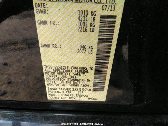 Nissan Altima 2.5 S 2014 1N4AL3AP9EC103924 Image 9