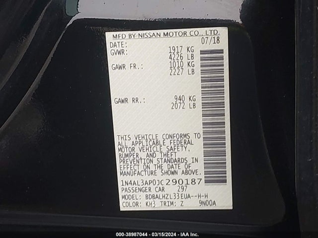 Nissan Altima 2.5 Sr 2018 1N4AL3AP0JC290187 Image 9