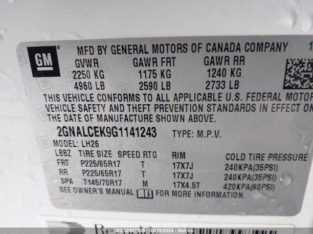 Chevrolet EQUINOX LT 2016 2GNALCEK9G1141243 Image 9