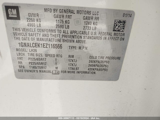 Chevrolet Equinox 2lt 2014 1GNALCEK1EZ116566 Image 9