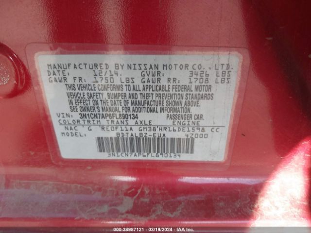 3N1CN7AP6FL890134 Nissan Versa 1.6 Sv