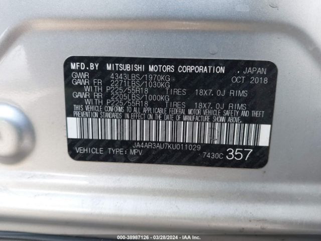 JA4AR3AU7KU011029 Mitsubishi Outlander Sport 2.0 Es