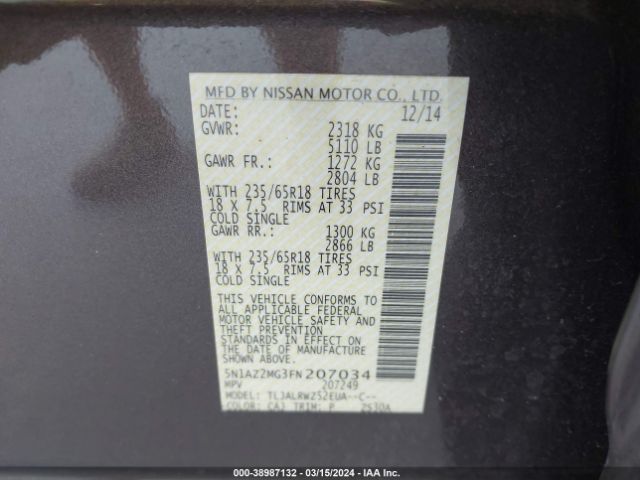 5N1AZ2MG3FN207034 Nissan MURANO SL