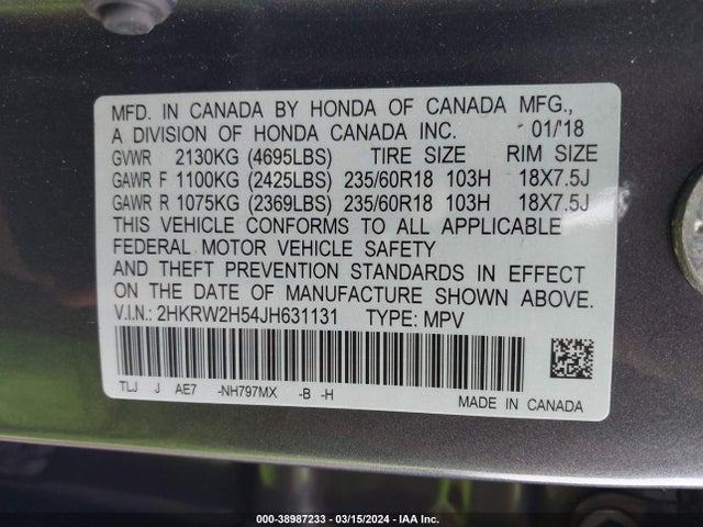 Honda CR-V EX 2018 2HKRW2H54JH631131 Image 9