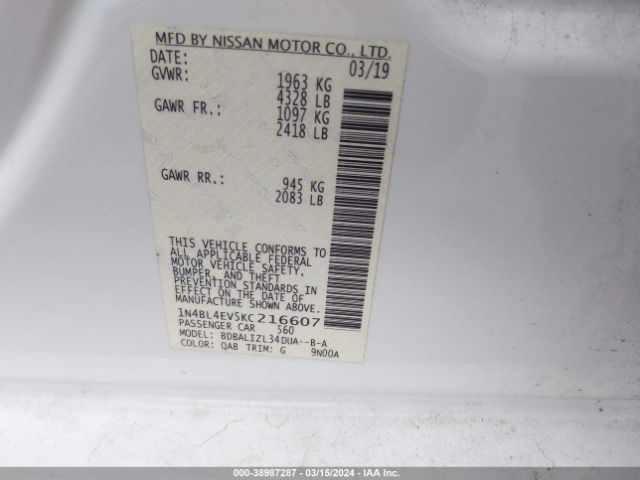 1N4BL4EV5KC216607 Nissan Altima 2.5 Sl