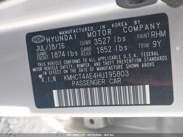Hyundai ACCENT SE 2017 KMHCT4AE4HU195803 Image 9