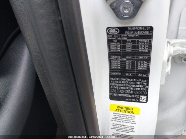 SALCJ2FX6MH890109 Land Rover Discovery Sport S