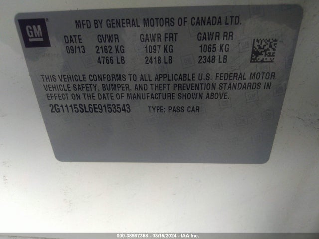Chevrolet IMPALA 1LT 2014 2G1115SL6E9153543 Image 9