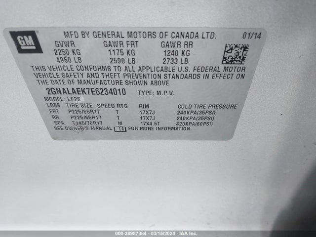 Chevrolet EQUINOX LS 2014 2GNALAEK7E6234010 Image 9