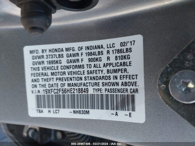 Honda Civic Lx 2017 19XFC2F56HE218849 Image 9