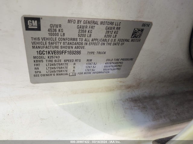 Chevrolet Silverado 2500hd Lt 2015 1GC1KVE89FF169286 Image 9