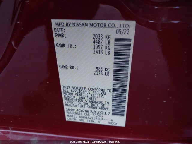 Nissan Altima Sr Intelligent Awd 2022 1N4BL4CW7NN382017 Image 9