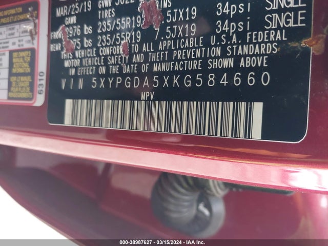 KIA Sorento 3.3l S 2019 5XYPGDA5XKG584660 Image 9