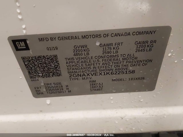 Chevrolet EQUINOX LT 2019 2GNAXVEX1K6225158 Image 9