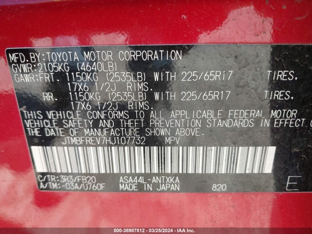 Toyota RAV4 LE 2017 JTMBFREV7HJ107732 Image 9