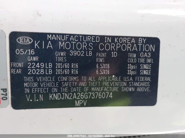 KIA Soul 2016 KNDJN2A26G7376074 Image 9