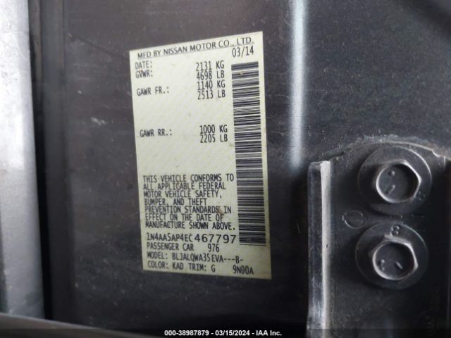 1N4AA5AP4EC467797 Nissan Maxima 3.5 S/3.5 Sv