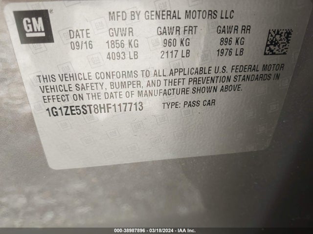 Chevrolet MALIBU 1LT 2017 1G1ZE5ST8HF117713 Image 9