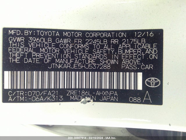 Toyota COROLLA IM 2017 JTNKARJE5HJ537288 Image 9