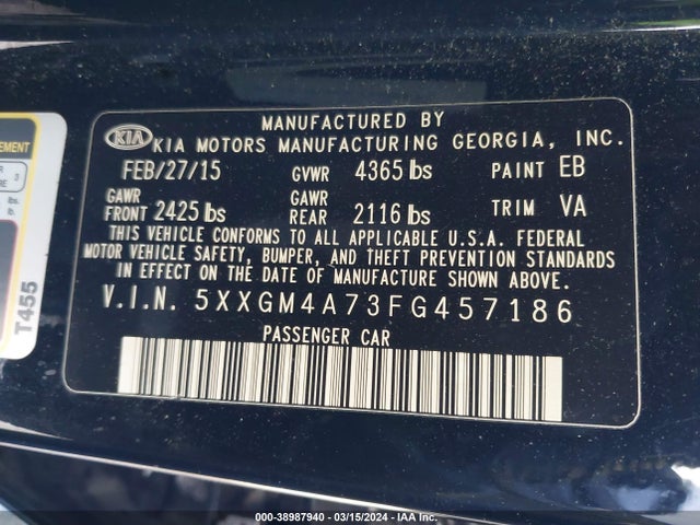 KIA Optima Lx 2015 5XXGM4A73FG457186 Image 9