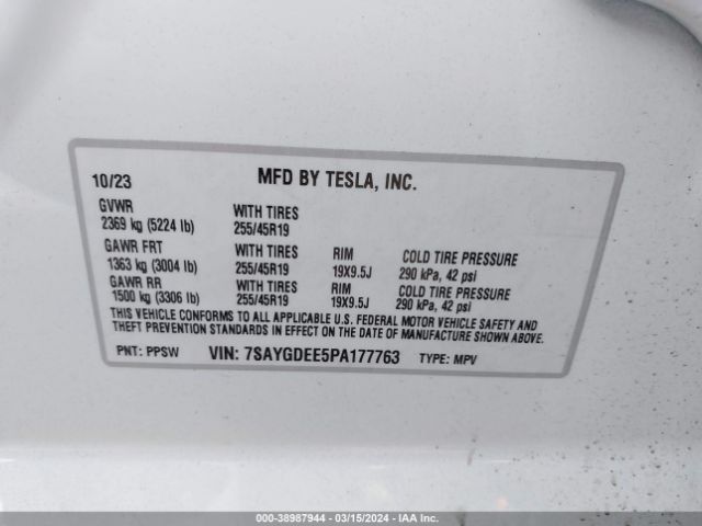 7SAYGDEE5PA177763 Tesla Model Y Awd/long Range Dual Motor All-wheel Drive