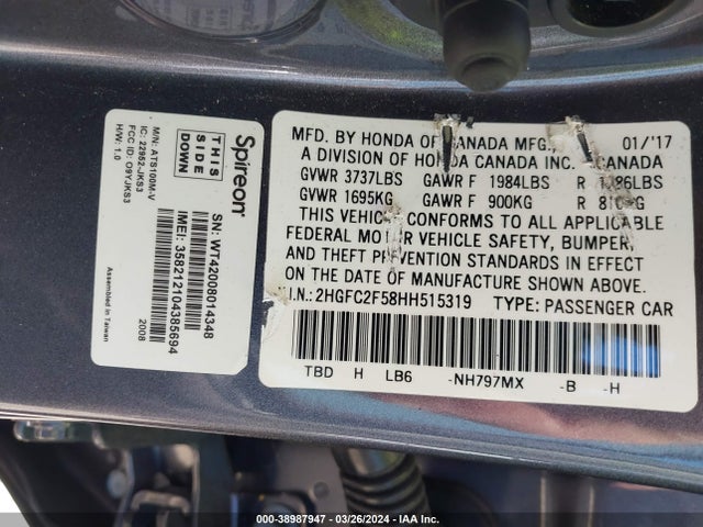 Honda Civic Lx 2017 2HGFC2F58HH515319 Image 9