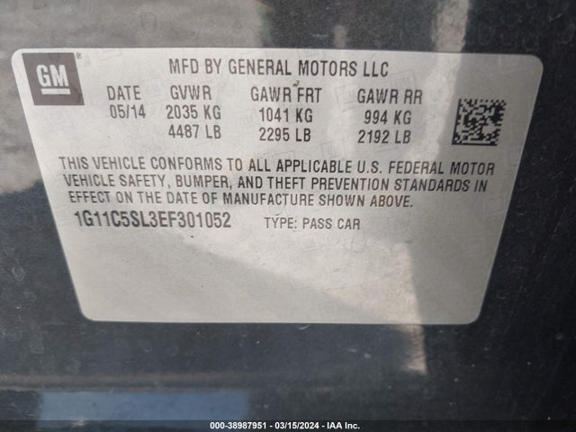 Chevrolet MALIBU 1LT 2014 1G11C5SL3EF301052 Image 9