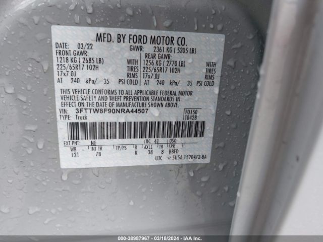 3FTTW8F90NRA44507 Ford Maverick Xlt