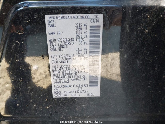 Nissan Pathfinder Sv 2016 5N1AR2MM6GC644481 Image 9