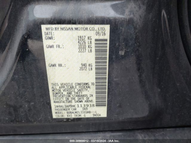 1N4AL3AP9HC113938 Nissan Altima 2.5 Sv