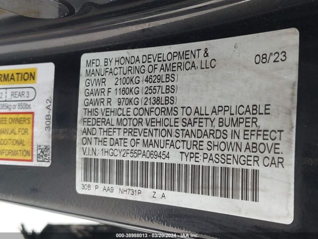 1HGCY2F55PA069454 Honda Accord Hybrid Sport