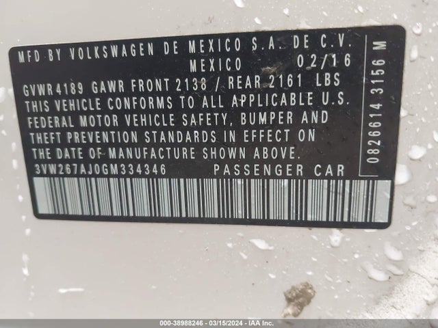 3VW267AJ0GM334346 Volkswagen Jetta 1.4t S