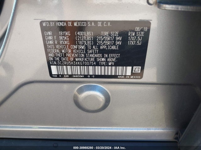 Honda HR-V LX 2019 3CZRU5H3XKG700754 Image 9