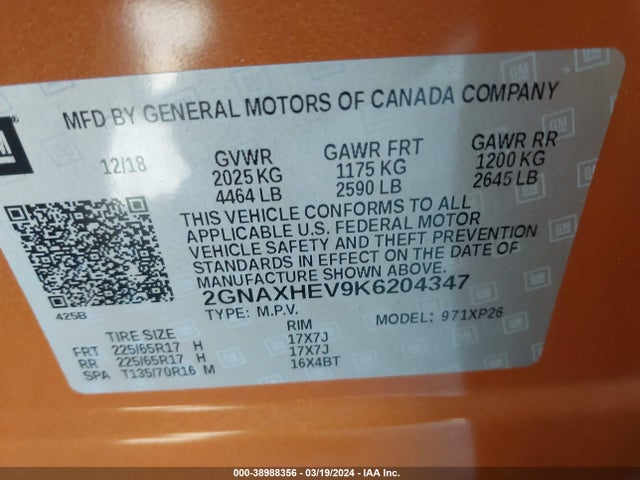 Chevrolet EQUINOX LS 2019 2GNAXHEV9K6204347 Image 9