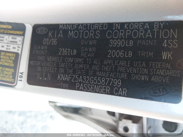 KIA FORTE SX 2016 KNAFZ5A32G5587799 Image 9