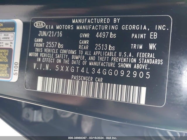 KIA Optima Lx 2016 5XXGT4L34GG092905 Image 9
