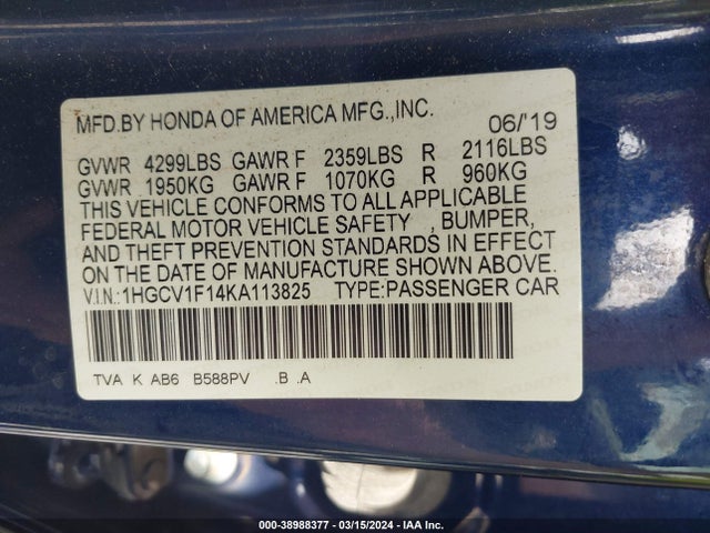 Honda ACCORD LX 2019 1HGCV1F14KA113825 Image 9