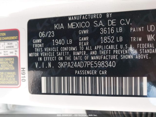 3KPA24AD7PE598340 KIA RIO S